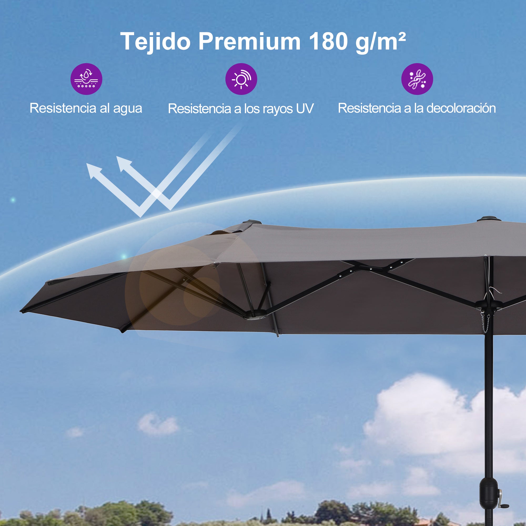 PURPLE LEAF Sombrilla de mercado rectangular de doble cara con base para terraza y jardín