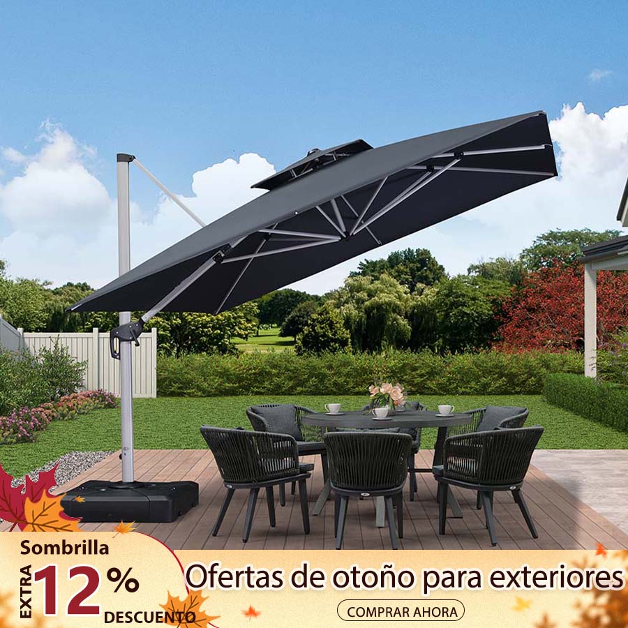 PURPLE LEAF Sombrilla Cuadrada Clásica con Doble Techo y Rotación de 360° para Patio
