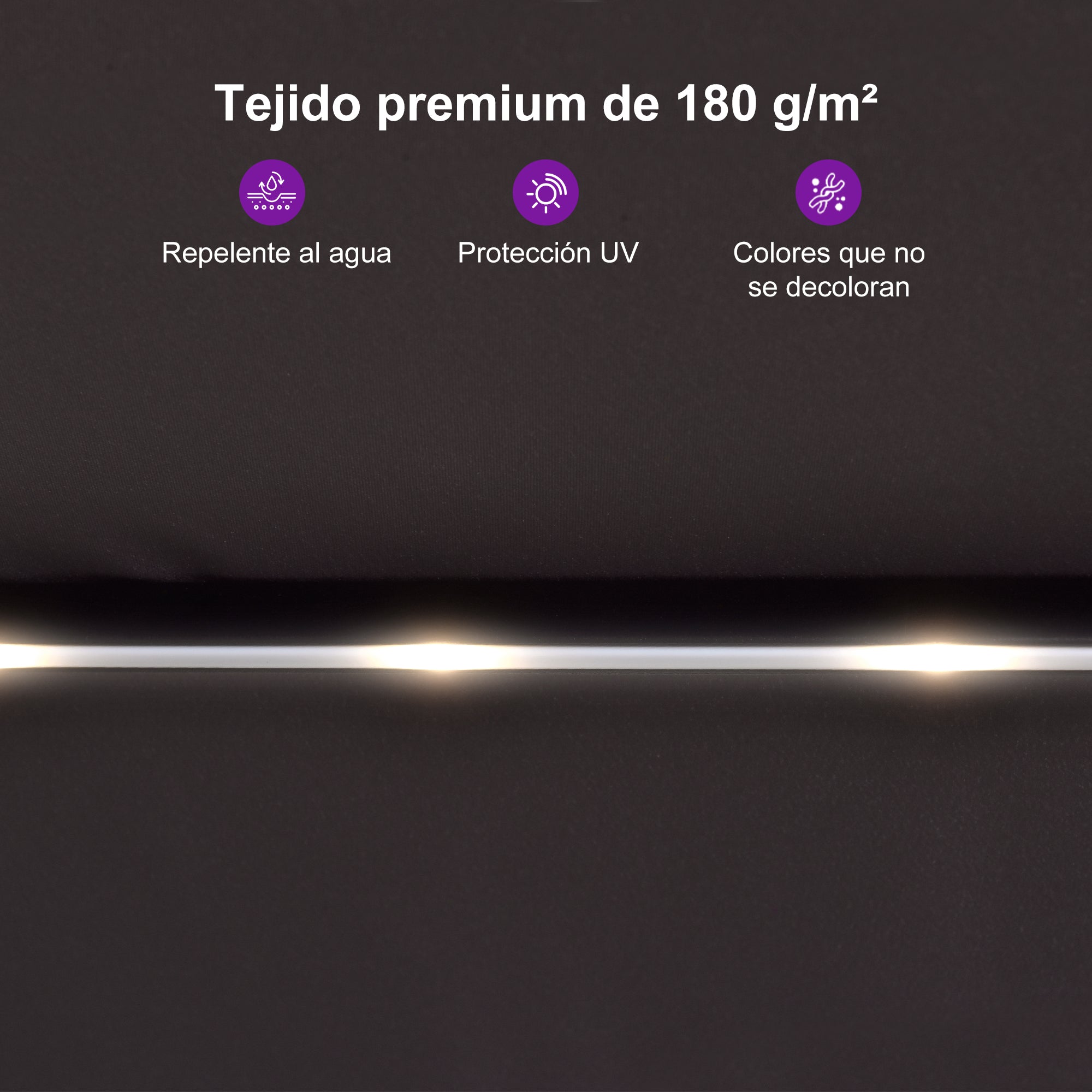PURPLE LEAF Sombrilla de doble cara con iluminación LED con base incluida para exteriores