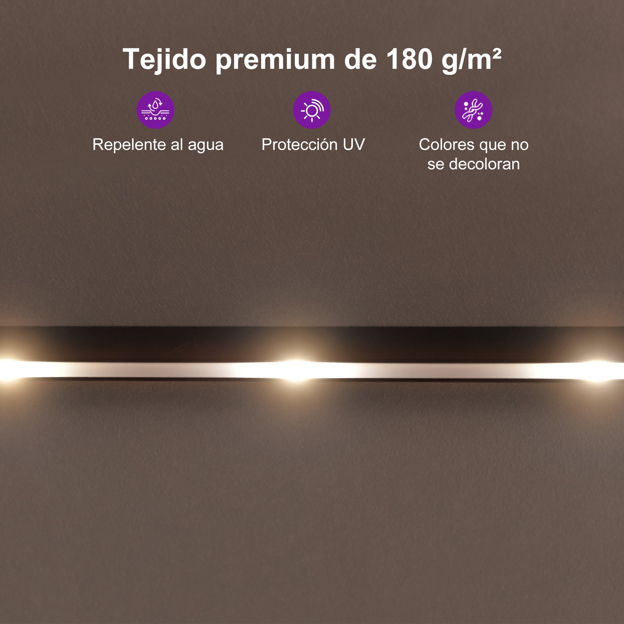 PURPLE LEAF Sombrilla de doble cara con iluminación LED con base incluida para exteriores