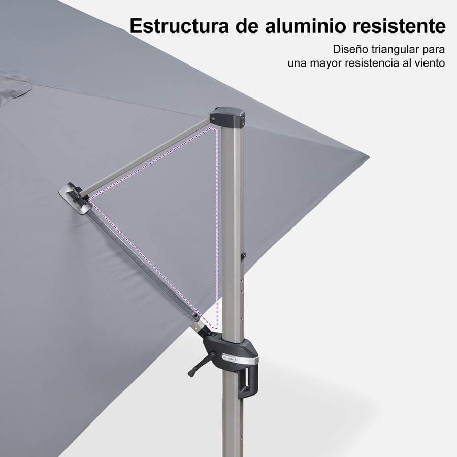 PURPLE LEAF Deluxe - Sombrilla de Aluminio Rectangular para Exterior, Elegante, Resistente al Viento y Ajustable