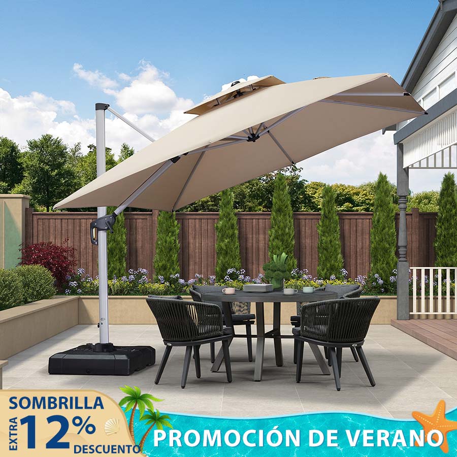 PURPLE LEAF Sombrilla Cuadrada Clásica con Doble Techo y Rotación de 360° para Patio