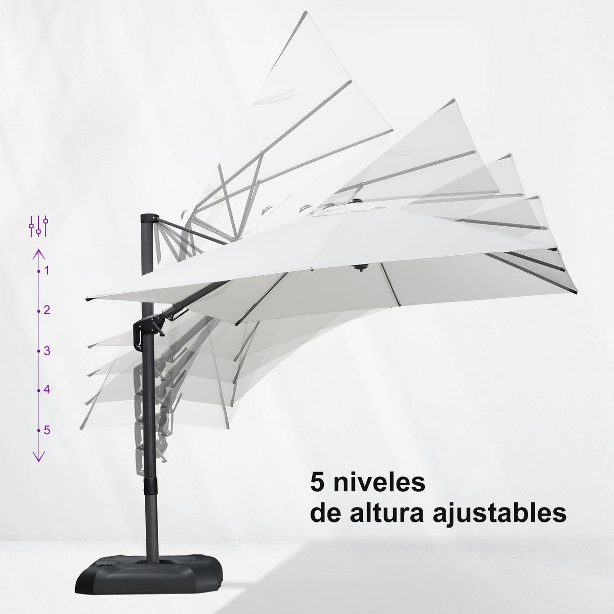 PURPLE LEAF Sombrilla Colgante con Base para Jardín y Terraza – Set Completo a Precio Asequible