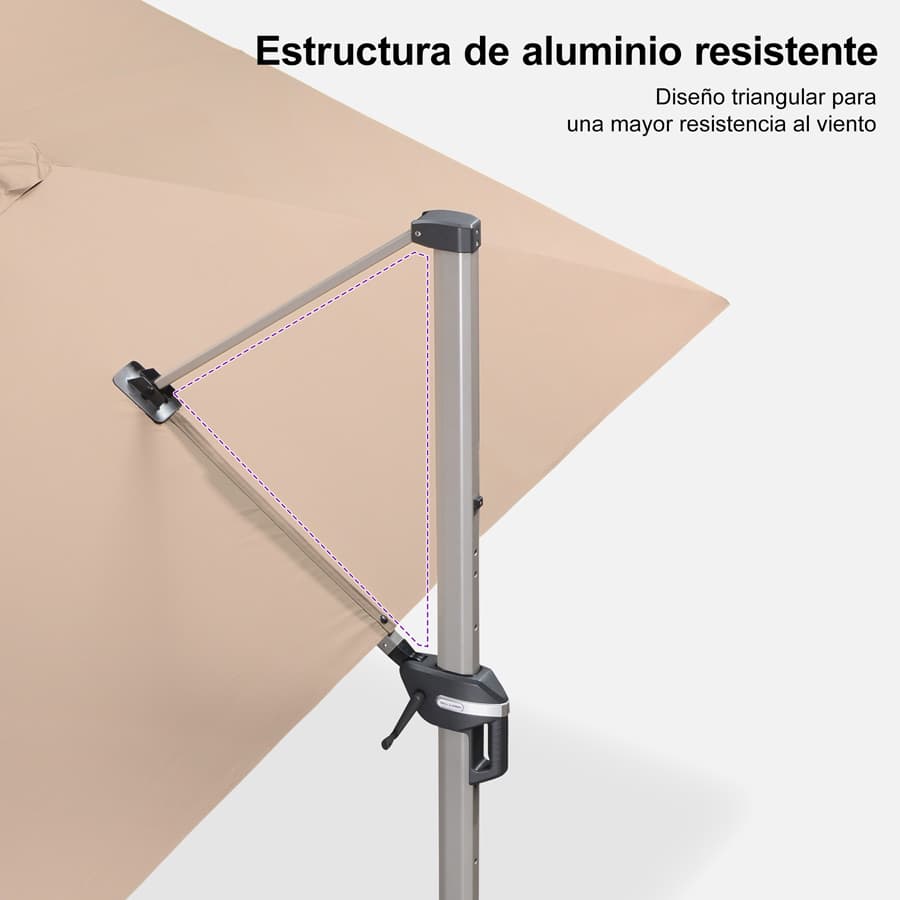 PURPLE LEAF Deluxe - Sombrilla de Aluminio Rectangular para Exterior, Elegante, Resistente al Viento y Ajustable