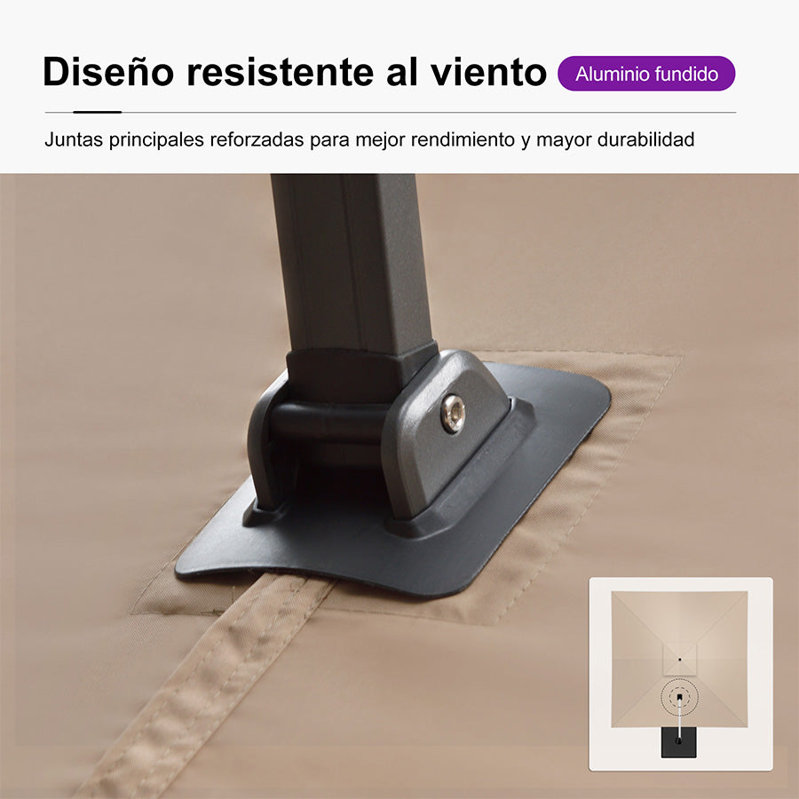 PURPLE LEAF Sombrilla Giratoria 360° con Marco en Gris Negro, Disponible en Diseño Cuadrado o Rectangular para Jardín y Terraza