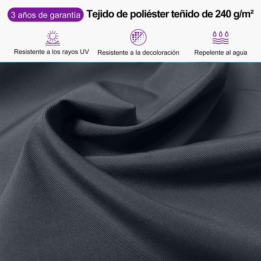 PURPLE LEAF Sombrilla Giratoria 360° con Marco en Gris Negro, Disponible en Diseño Cuadrado o Rectangular para Jardín y Terraza