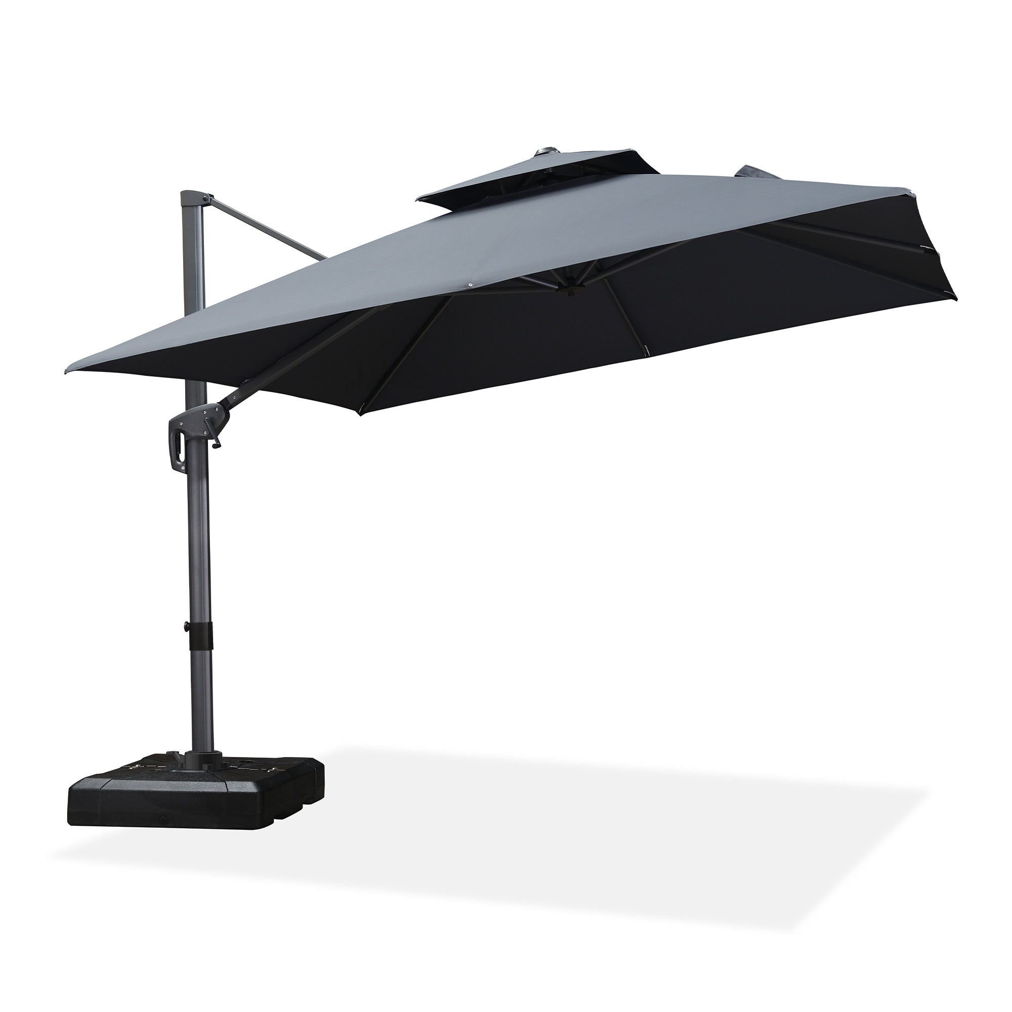 PURPLE LEAF Sombrilla Giratoria 360° con Marco en Gris Negro, Disponible en Diseño Cuadrado o Rectangular para Jardín y Terraza