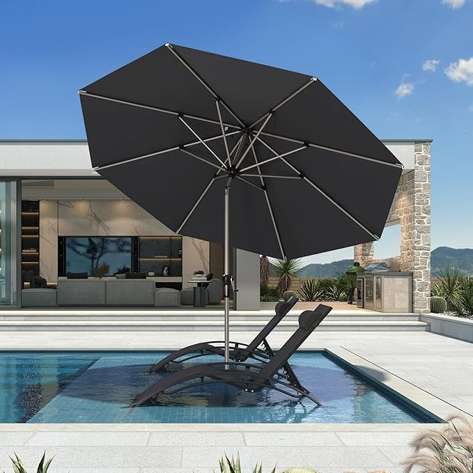 PURPLE LEAF Sombrilla de Aluminio Impermeable con Inclinación de 30°, Parasol de Mesa y Terraza con Mástil Central, Sombrilla de Mercado para Jardín y Balcón