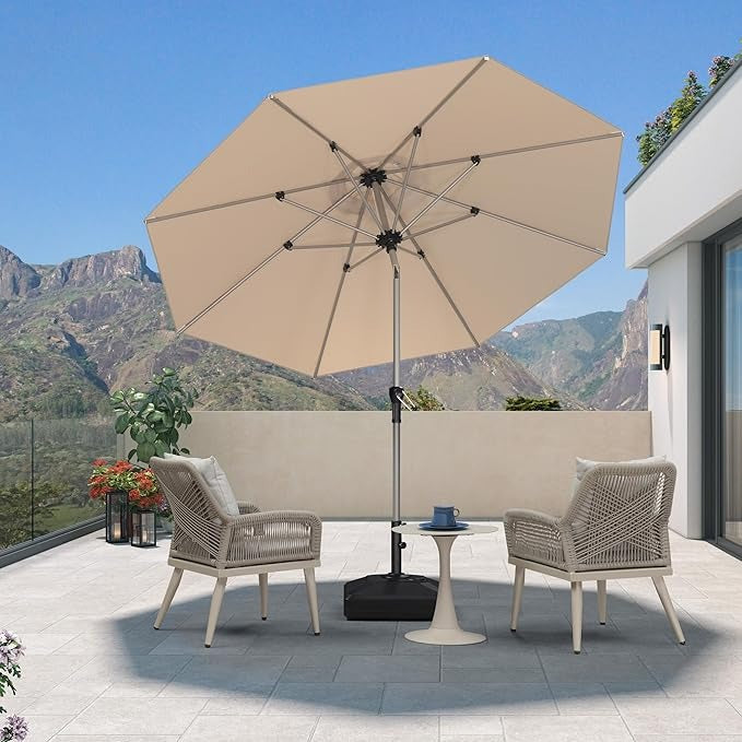 PURPLE LEAF Sombrilla de Aluminio Impermeable con Inclinación de 30°, Parasol de Mesa y Terraza con Mástil Central, Sombrilla de Mercado para Jardín y Balcón