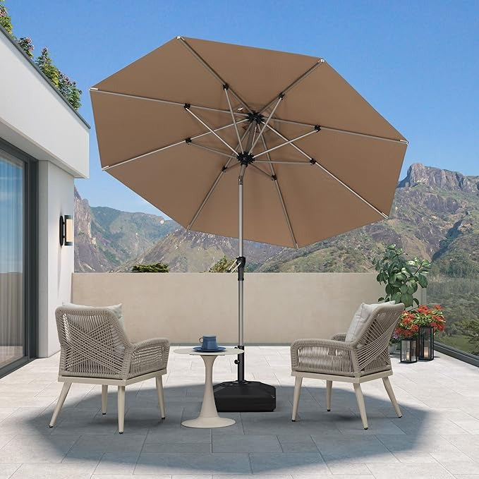 PURPLE LEAF Sombrilla de Aluminio Impermeable con Inclinación de 30°, Parasol de Mesa y Terraza con Mástil Central, Sombrilla de Mercado para Jardín y Balcón