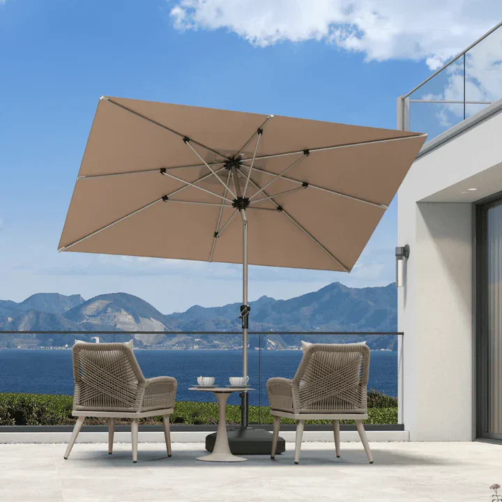 PURPLE LEAF Sombrilla de Aluminio Impermeable con Inclinación de 30°, Parasol de Mesa y Terraza con Mástil Central, Sombrilla de Mercado para Jardín y Balcón