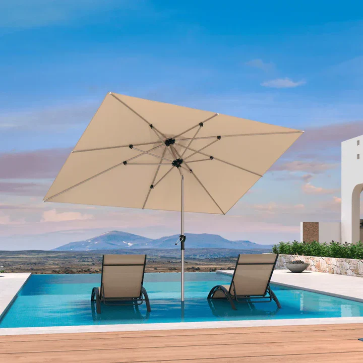 PURPLE LEAF Sombrilla de Aluminio Impermeable con Inclinación de 30°, Parasol de Mesa y Terraza con Mástil Central, Sombrilla de Mercado para Jardín y Balcón