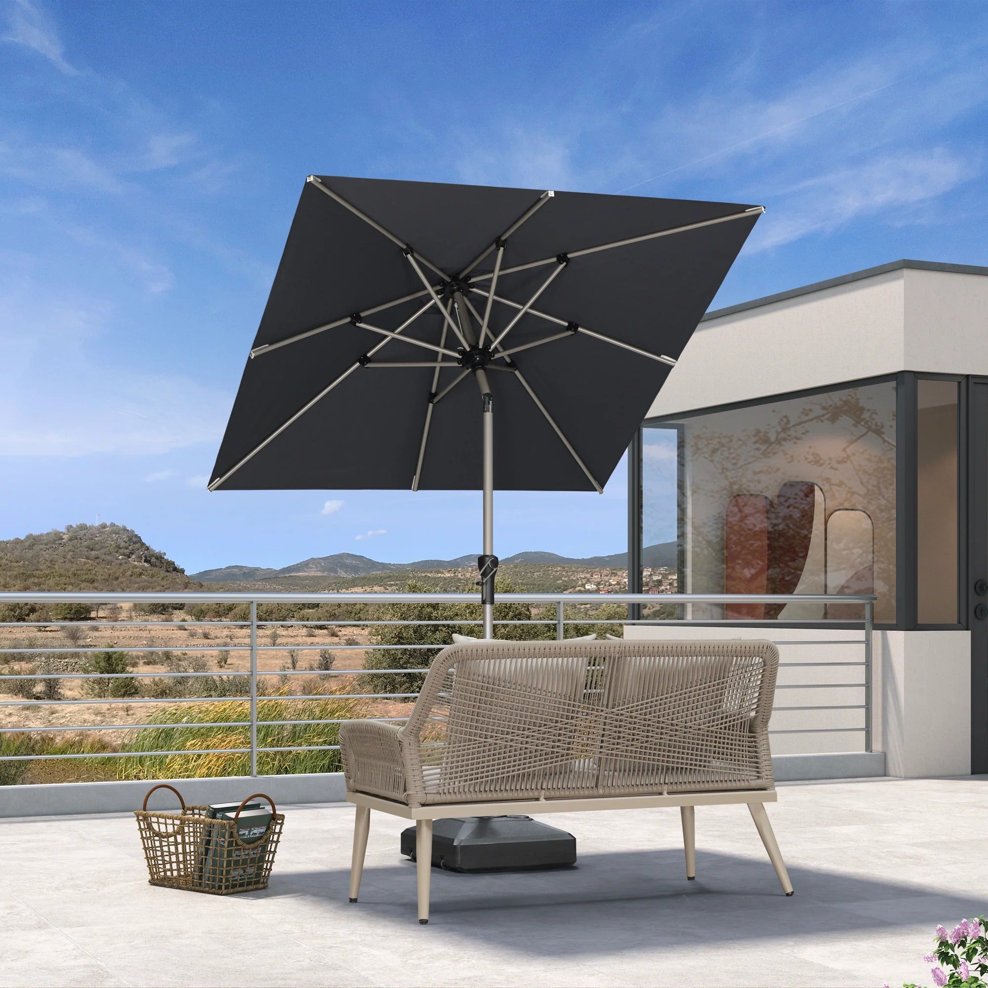 PURPLE LEAF Sombrilla de Aluminio Impermeable con Inclinación de 30°, Parasol de Mesa y Terraza con Mástil Central, Sombrilla de Mercado para Jardín y Balcón