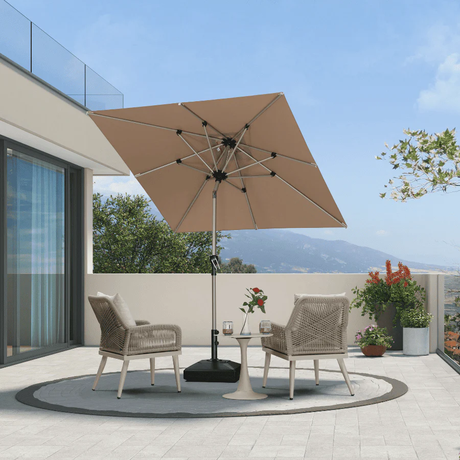 PURPLE LEAF Sombrilla de Aluminio Impermeable con Inclinación de 30°, Parasol de Mesa y Terraza con Mástil Central, Sombrilla de Mercado para Jardín y Balcón