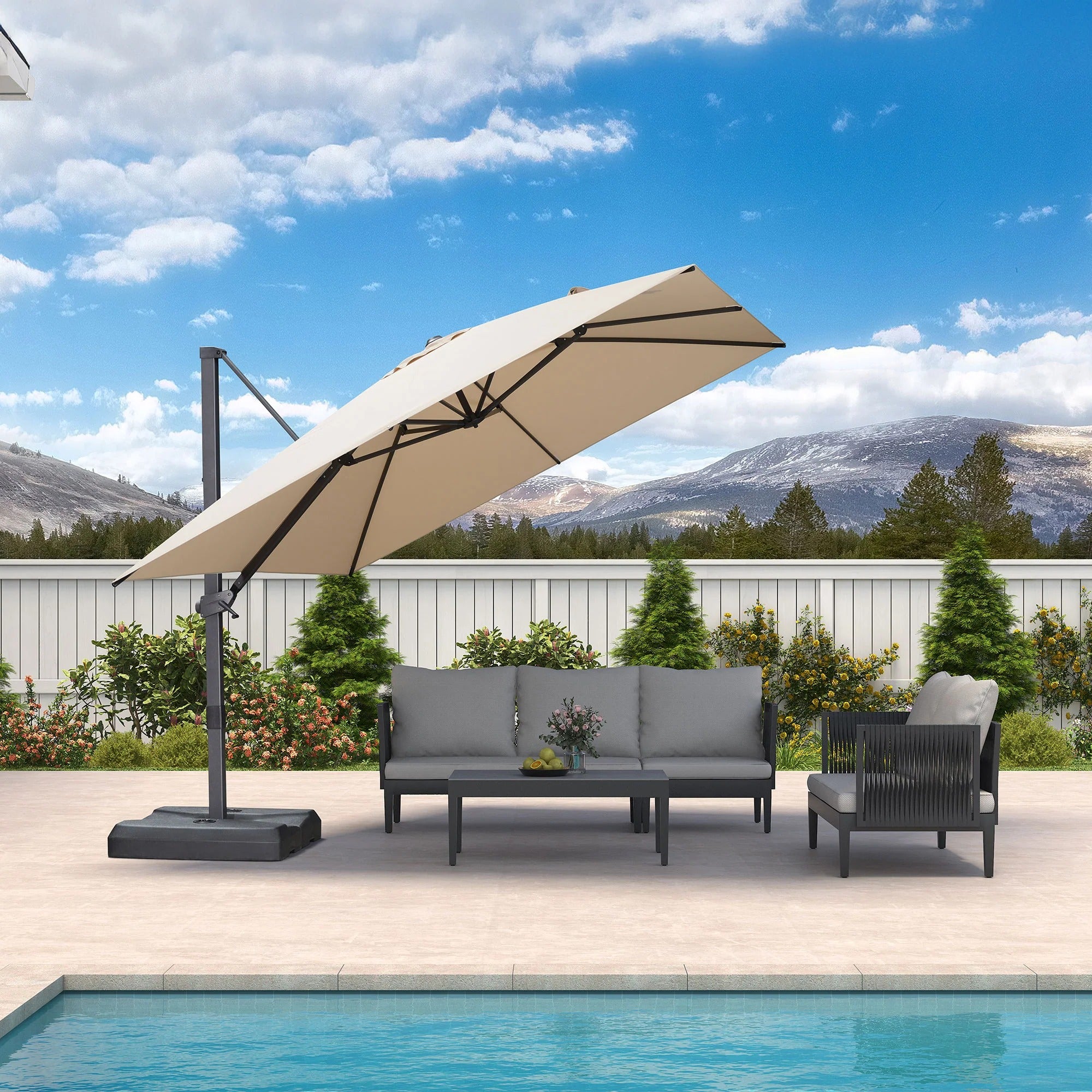 PURPLE LEAF Sombrilla Excéntrica Reclinable con Inclinación Ajustable para Jardín y Terraza