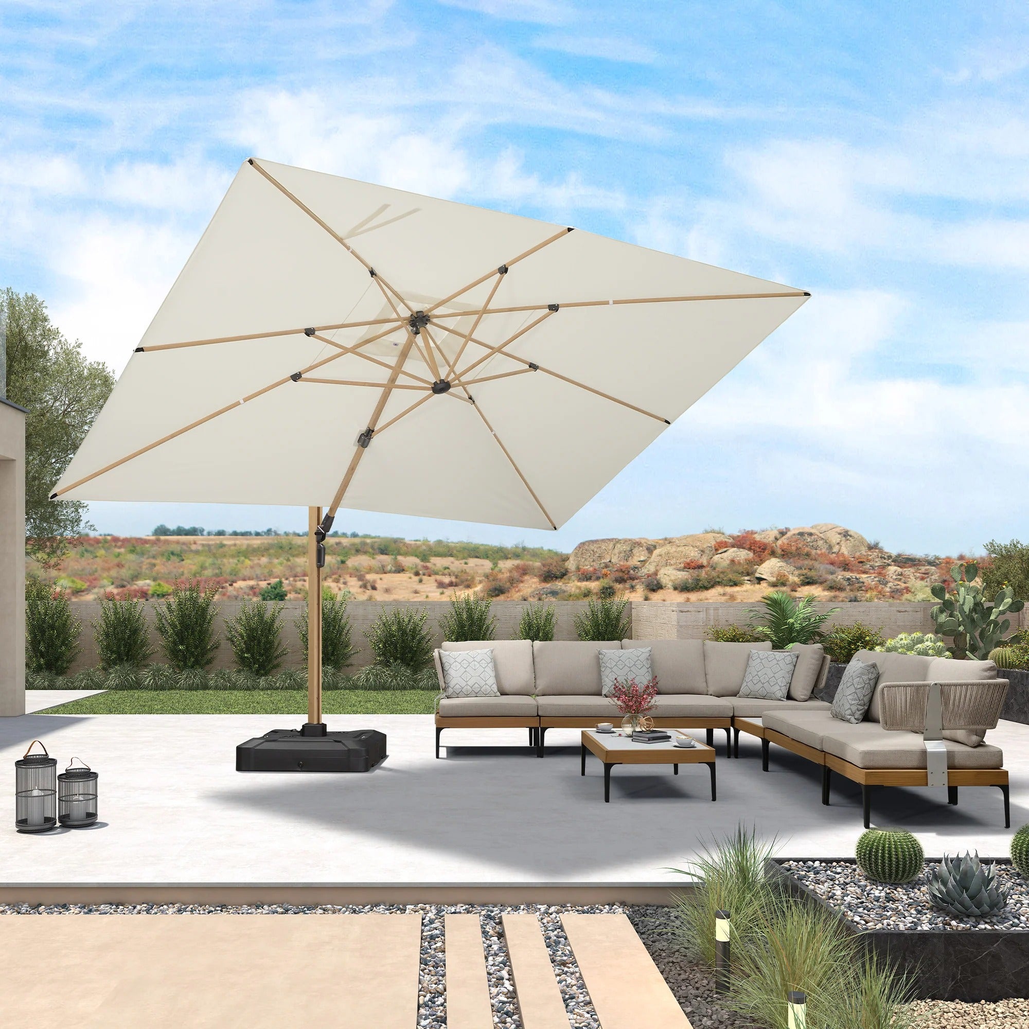PURPLE LEAF Sombrilla Excéntrica Efecto Madera de Aluminio para Jardín y Terraza