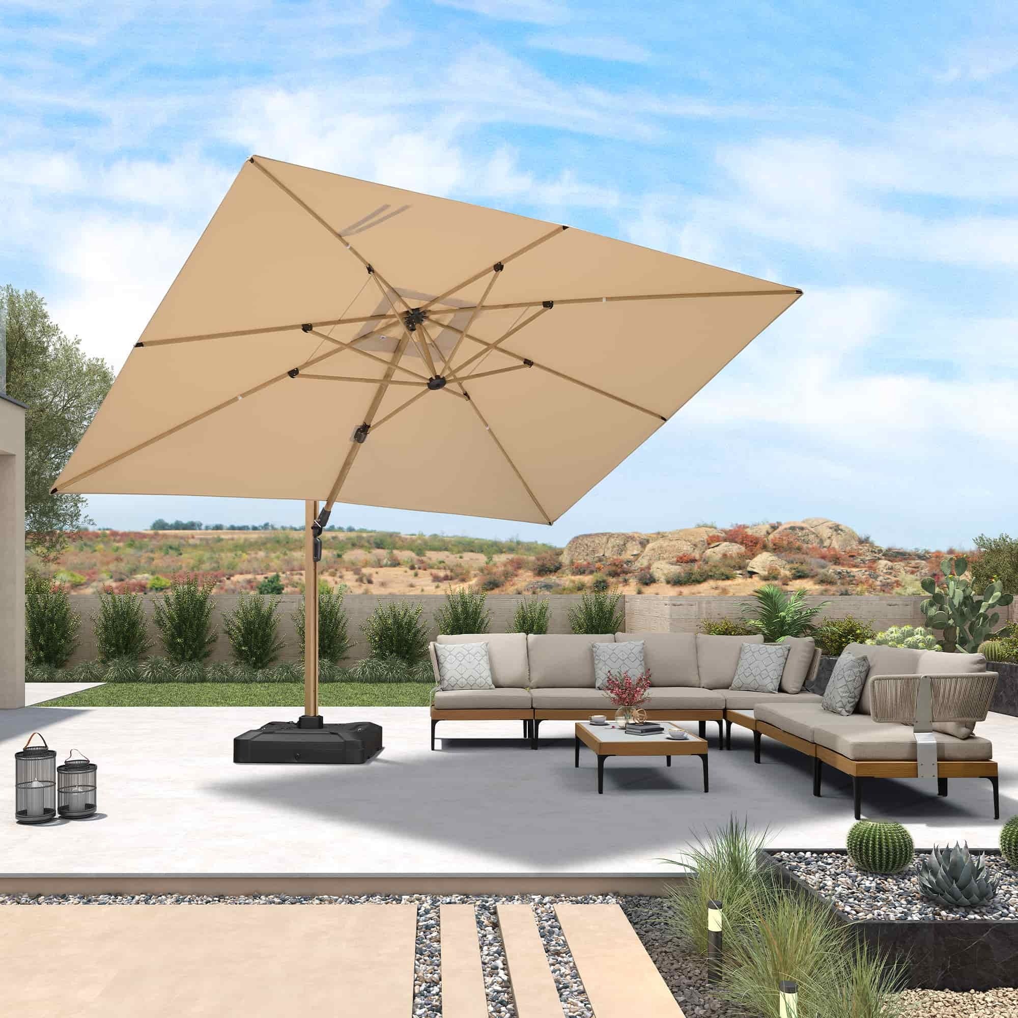 PURPLE LEAF Sombrilla Excéntrica Efecto Madera de Aluminio para Jardín y Terraza