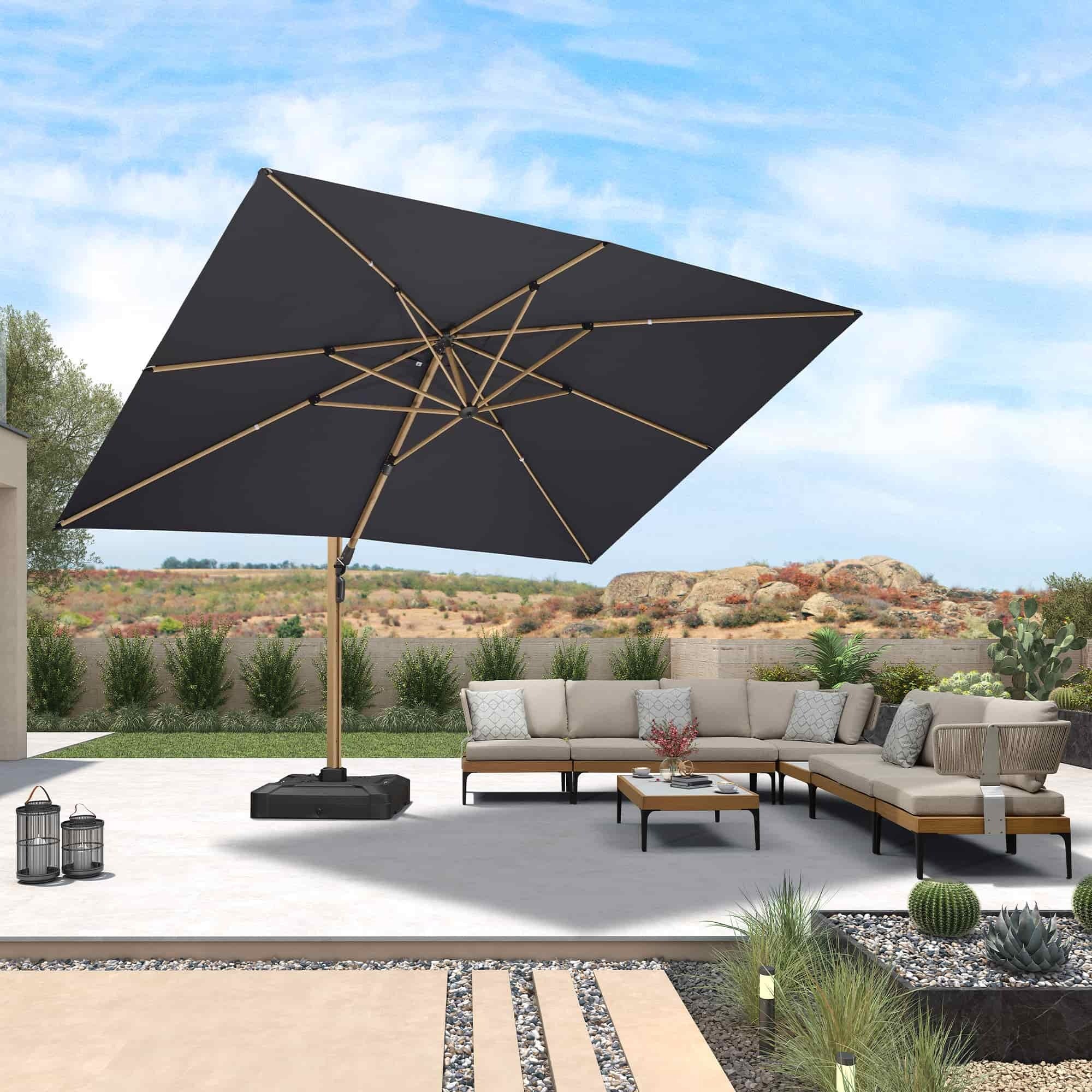 PURPLE LEAF Sombrilla Excéntrica Efecto Madera de Aluminio para Jardín y Terraza