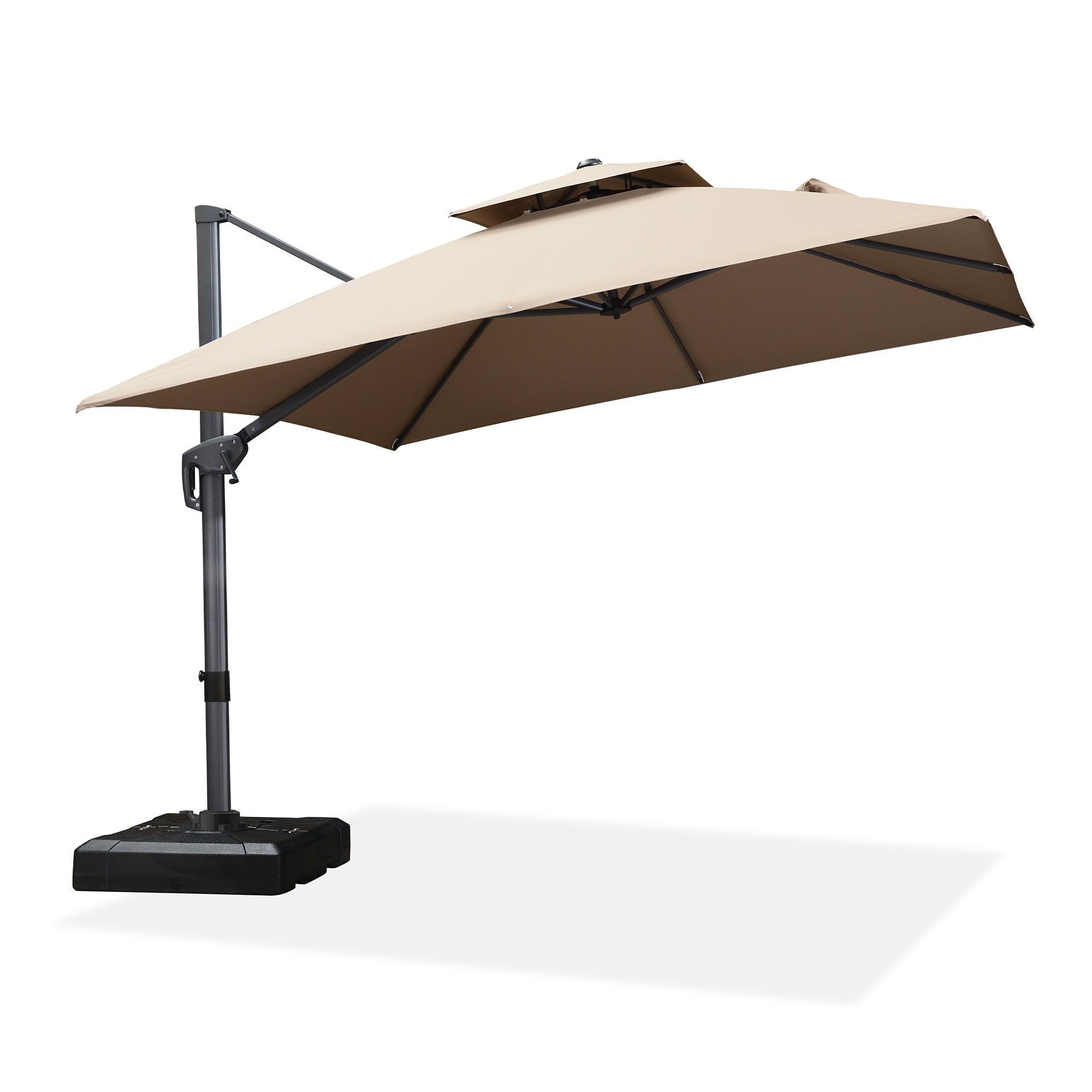 PURPLE LEAF Sombrilla Giratoria 360° con Marco en Gris Negro, Disponible en Diseño Cuadrado o Rectangular para Jardín y Terraza