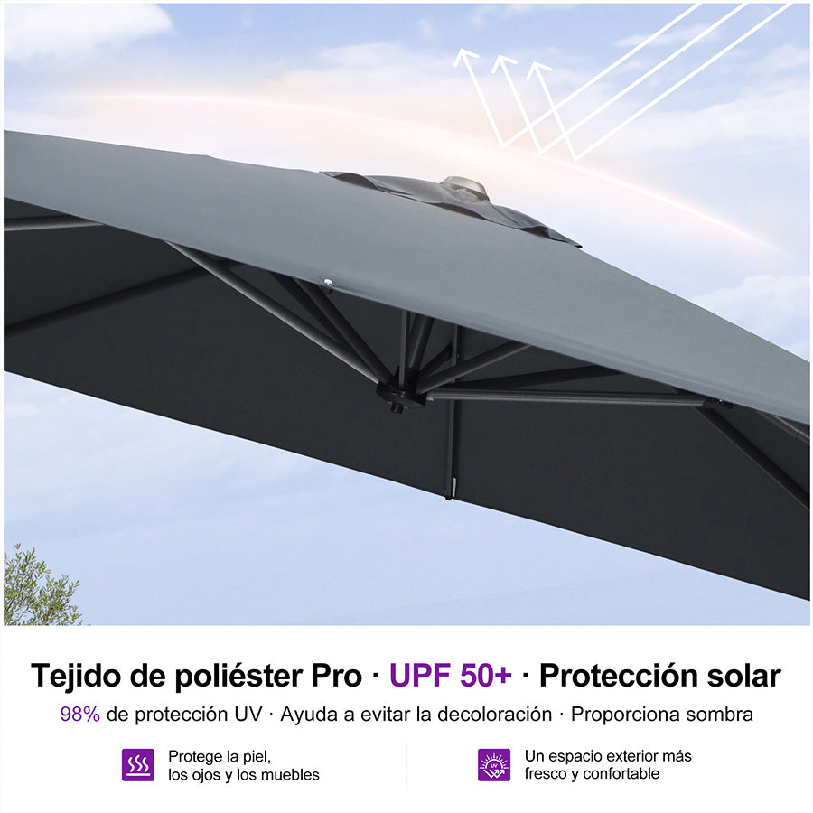 PURPLE LEAF Sombrilla Colgante con Base para Jardín y Terraza – Set Completo a Precio Asequible