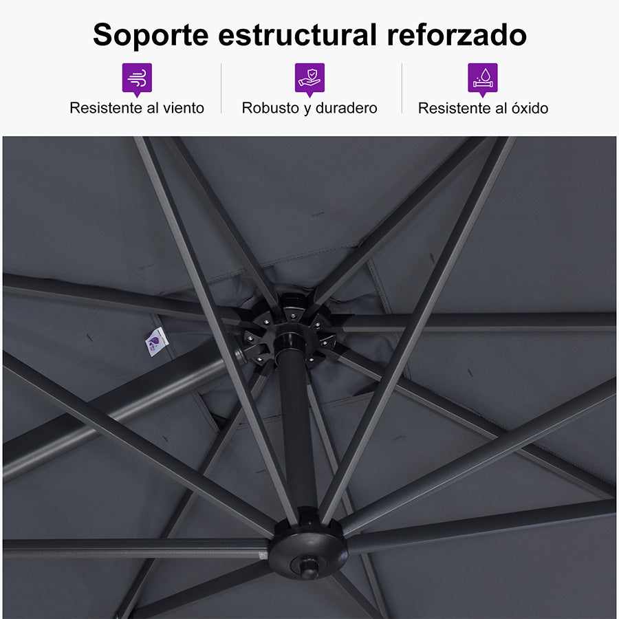 PURPLE LEAF Sombrilla Colgante con Base para Jardín y Terraza – Set Completo a Precio Asequible