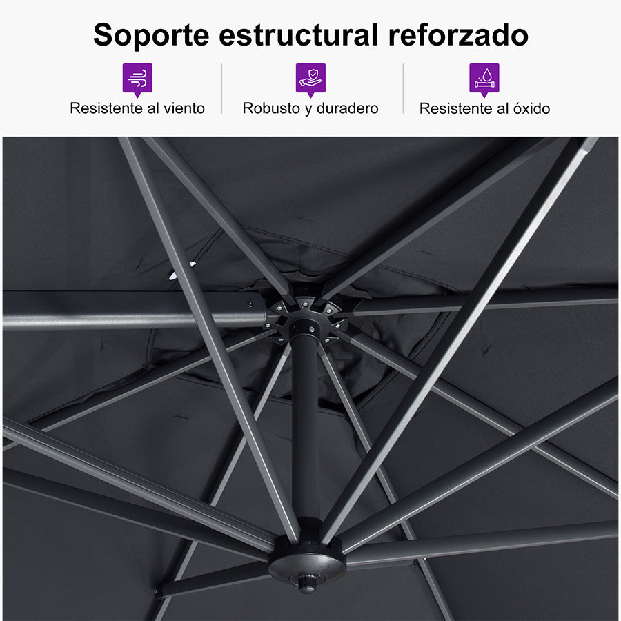 PURPLE LEAF Sombrilla Colgante con Base para Jardín y Terraza – Set Completo a Precio Asequible