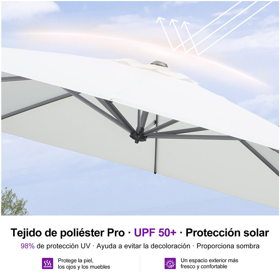 PURPLE LEAF Sombrilla Colgante con Base para Jardín y Terraza – Set Completo a Precio Asequible