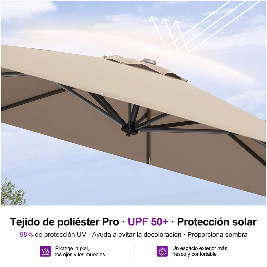 PURPLE LEAF Sombrilla Colgante con Base para Jardín y Terraza – Set Completo a Precio Asequible