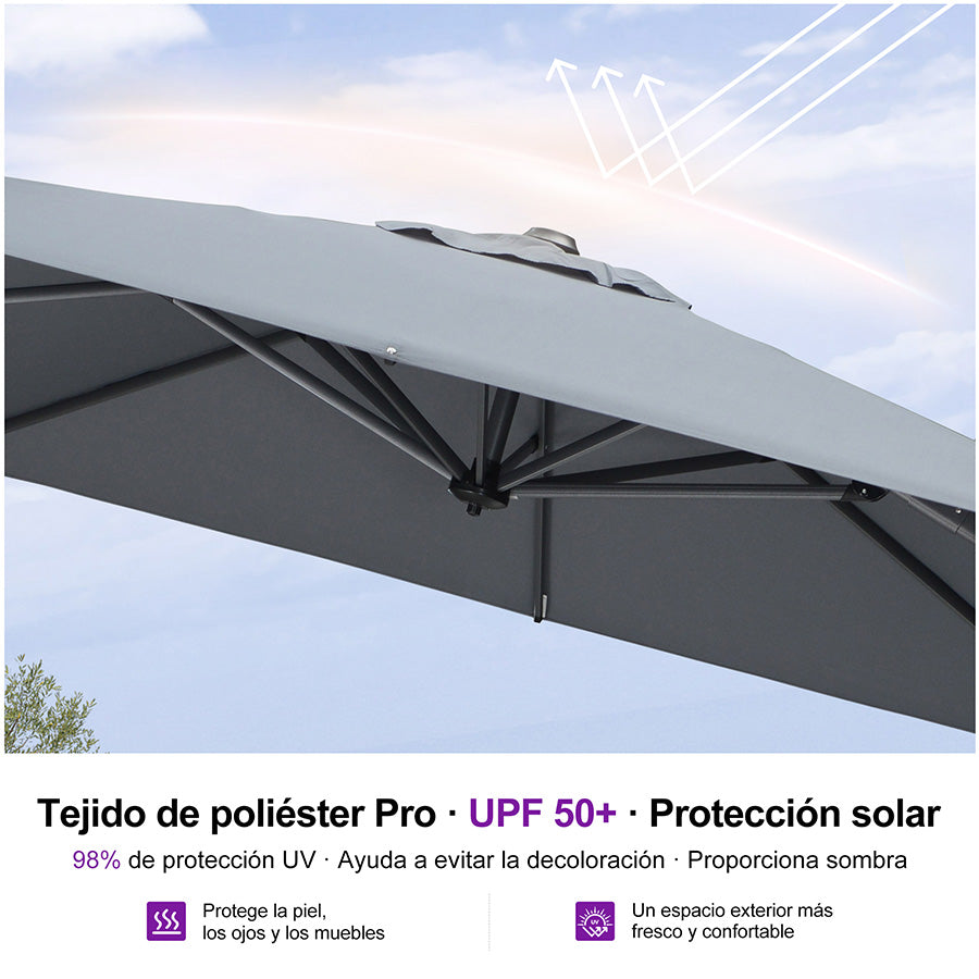 PURPLE LEAF Sombrilla Colgante con Base para Jardín y Terraza – Set Completo a Precio Asequible
