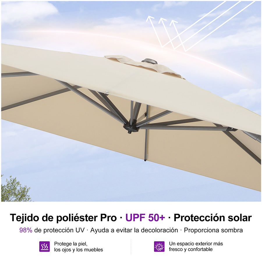 PURPLE LEAF Sombrilla Colgante con Base para Jardín y Terraza – Set Completo a Precio Asequible