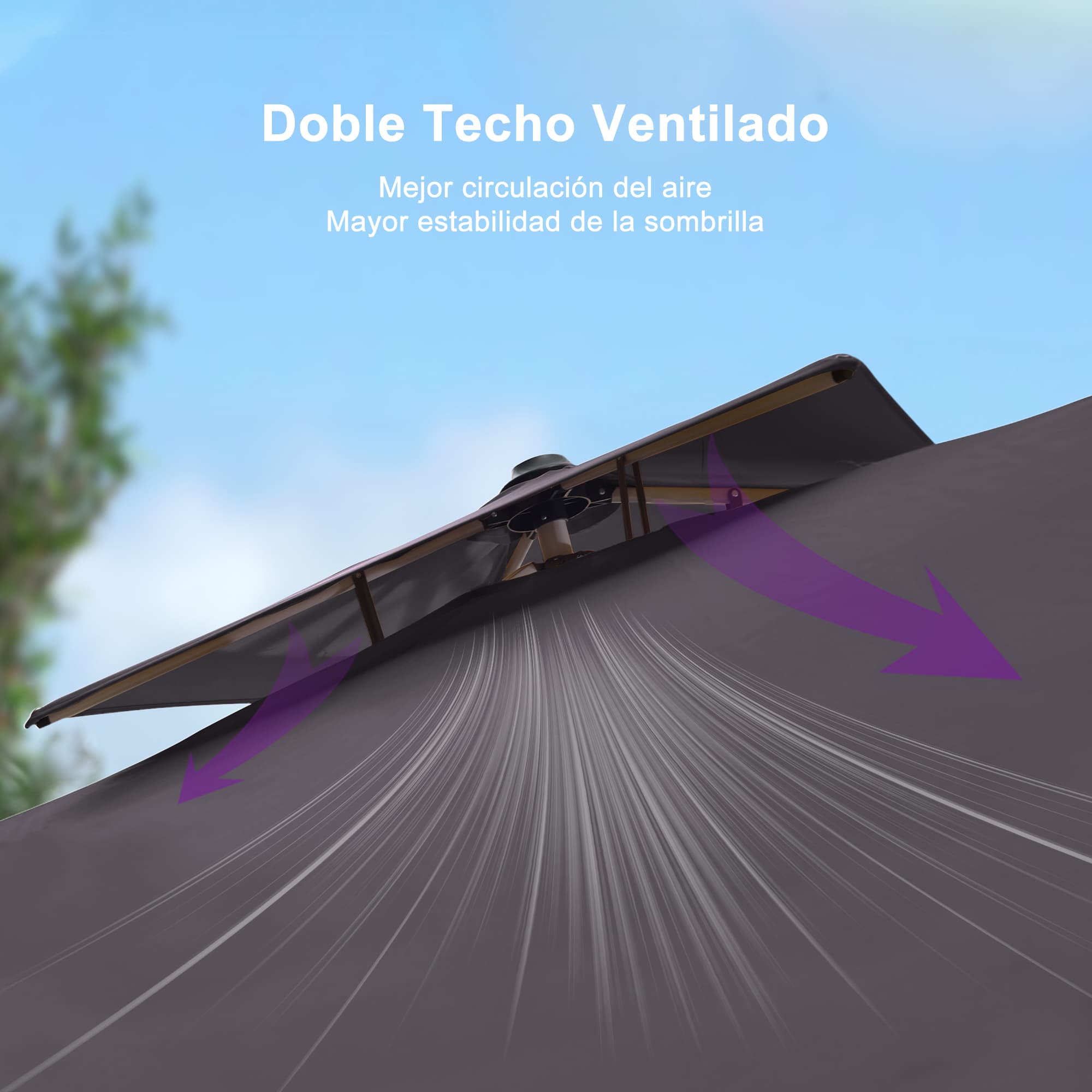 PURPLE LEAF Sombrilla Cuadrada Clásica con Doble Techo y Rotación de 360° para Patio