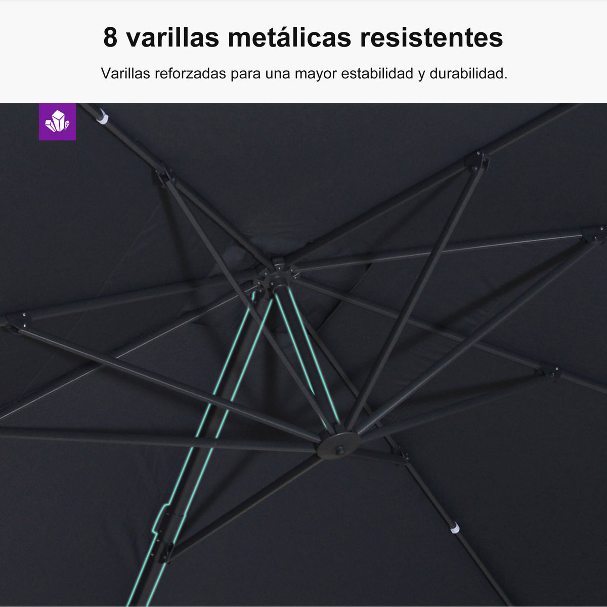 PURPLE LEAF Sombrilla Excéntrica Reclinable con Inclinación Ajustable para Jardín y Terraza