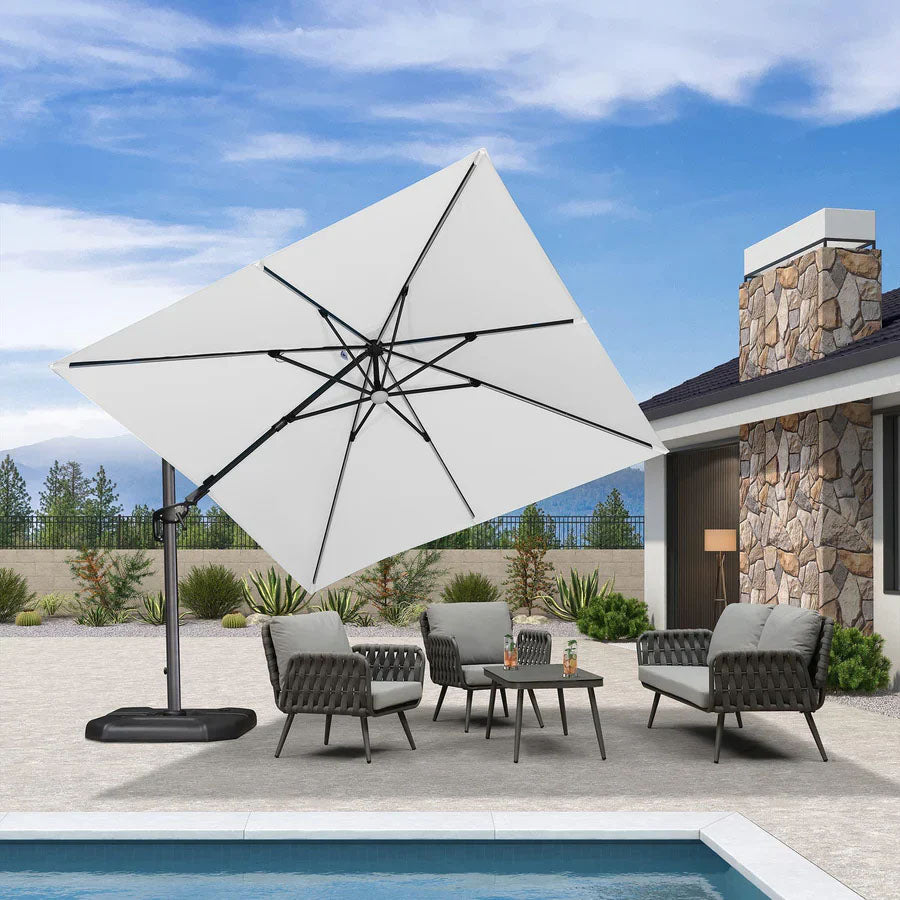 PURPLE LEAF Sombrilla de Patio 300 x 300 cm Cuadrada Giratoria con Rotación de 360 grados para Exteriores con luces
