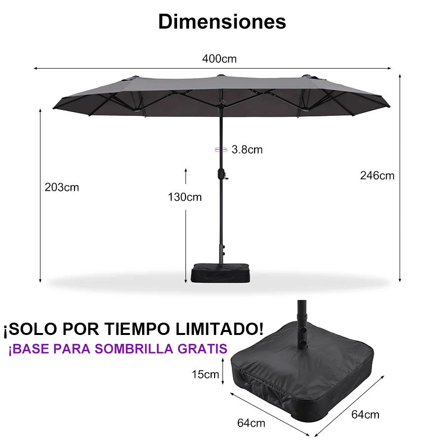 PURPLE LEAF Sombrilla de mercado rectangular de doble cara con base para terraza y jardín