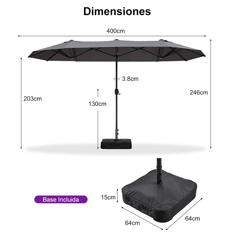 PURPLE LEAF Sombrilla de mercado rectangular de doble cara con base para terraza y jardín