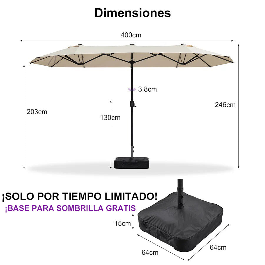 PURPLE LEAF Sombrilla de mercado rectangular de doble cara con base para terraza y jardín
