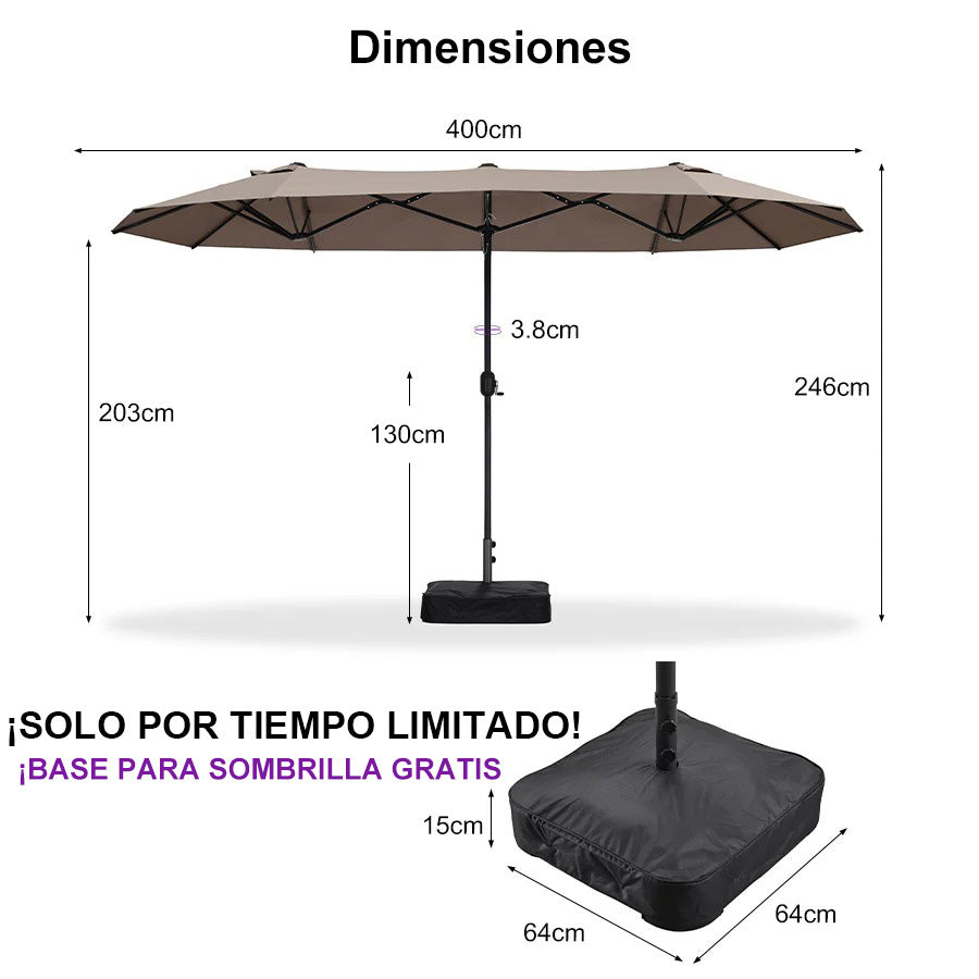 PURPLE LEAF Sombrilla de mercado rectangular de doble cara con base para terraza y jardín