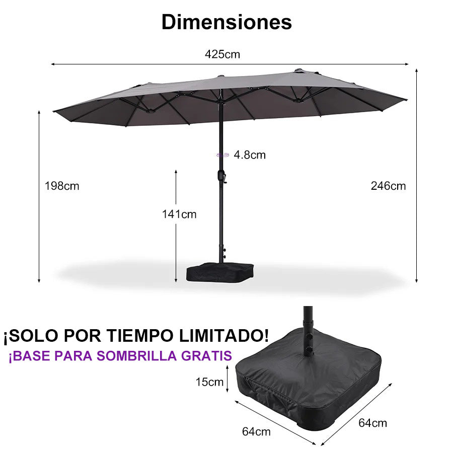 PURPLE LEAF Sombrilla de mercado rectangular de doble cara con base para terraza y jardín