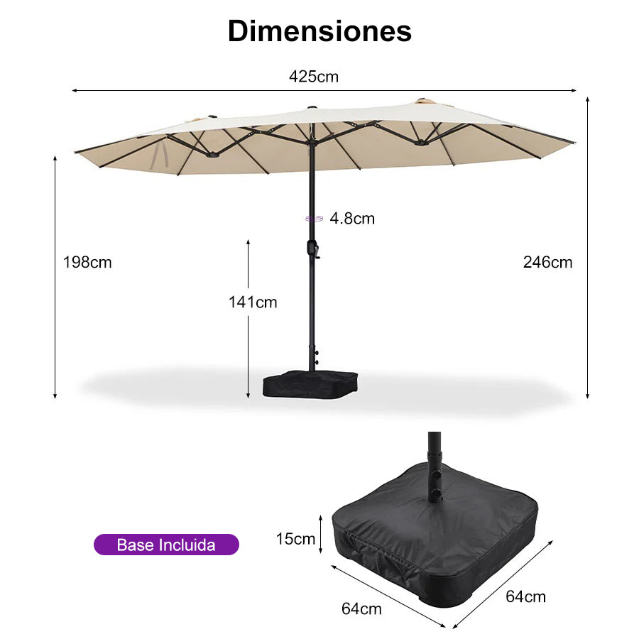 PURPLE LEAF Sombrilla de mercado rectangular de doble cara con base para terraza y jardín