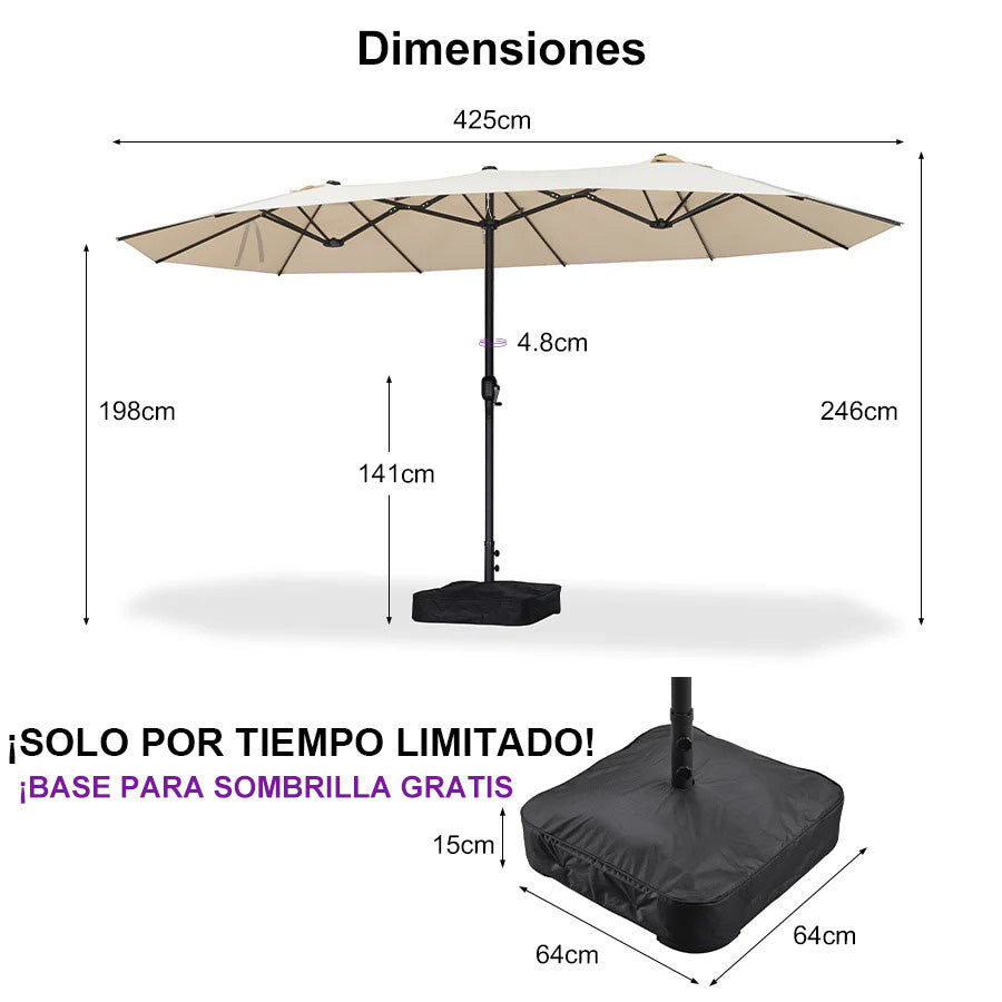 PURPLE LEAF Sombrilla de mercado rectangular de doble cara con base para terraza y jardín