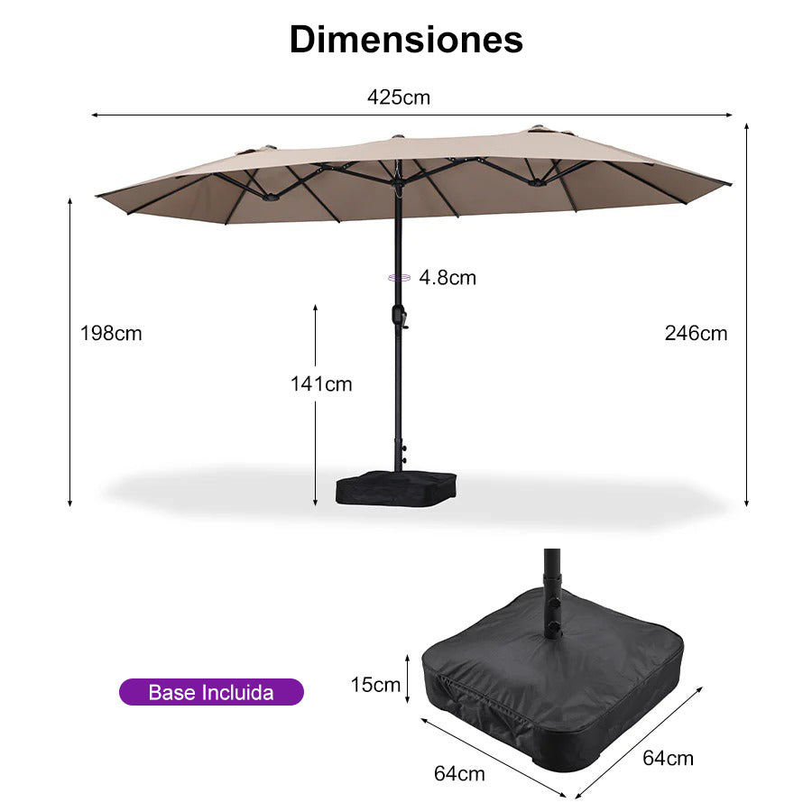 PURPLE LEAF Sombrilla de mercado rectangular de doble cara con base para terraza y jardín