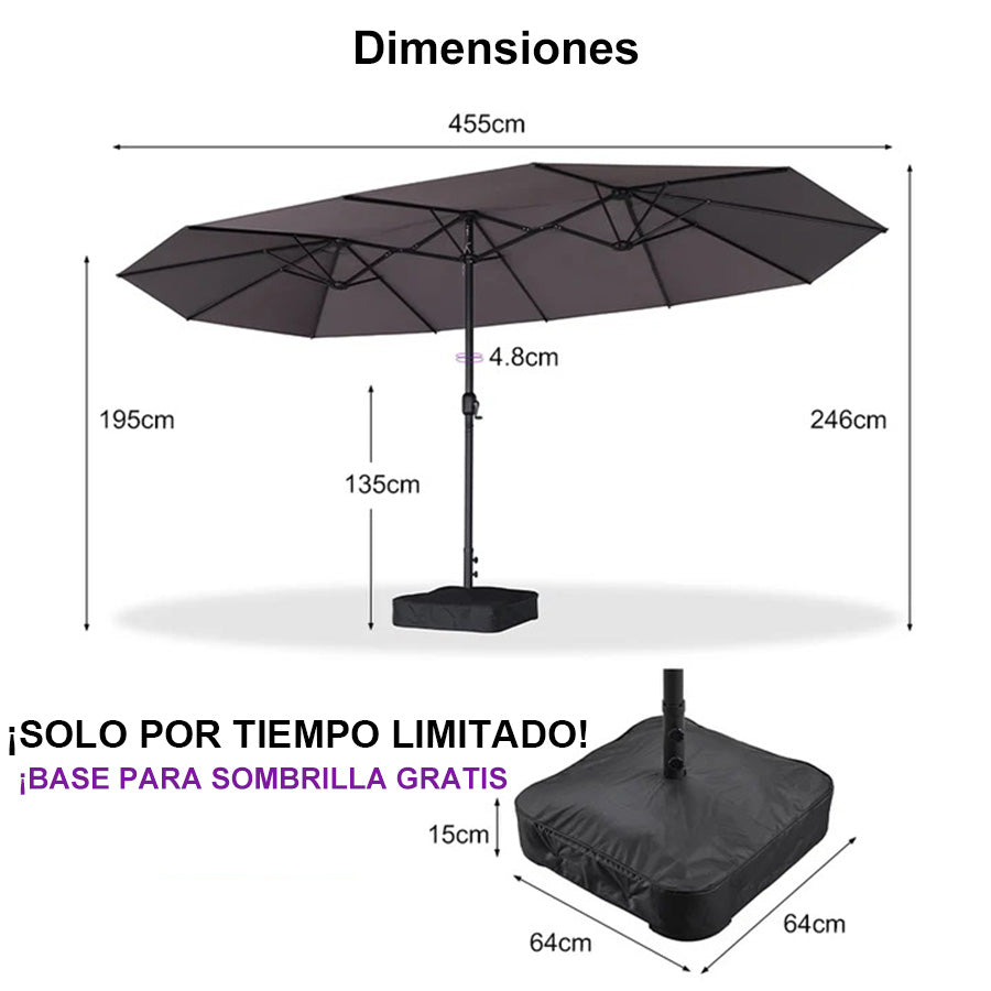 PURPLE LEAF Sombrilla de mercado rectangular de doble cara con base para terraza y jardín
