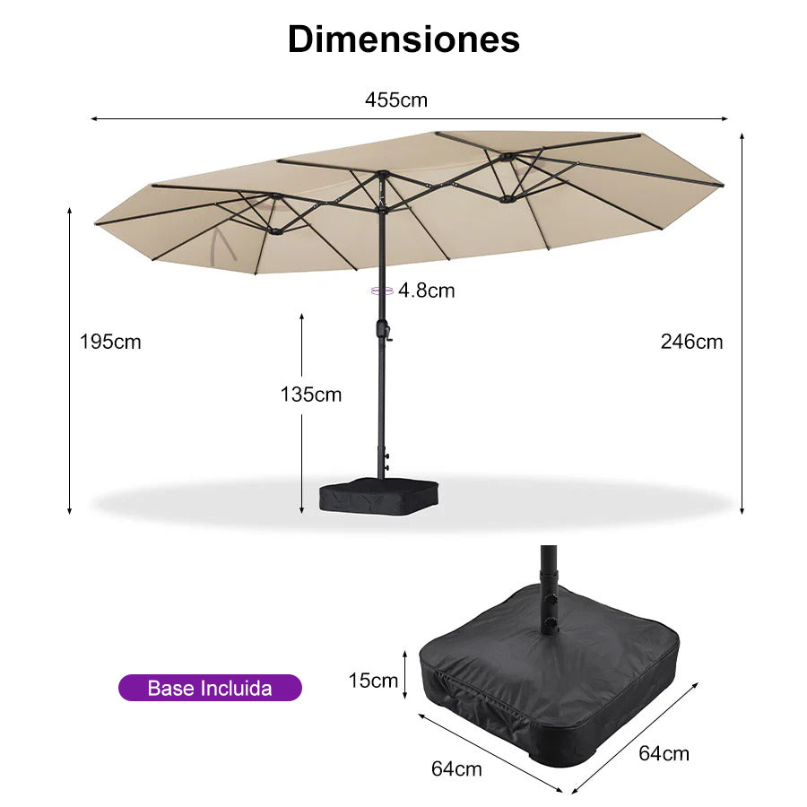 PURPLE LEAF Sombrilla de mercado rectangular de doble cara con base para terraza y jardín