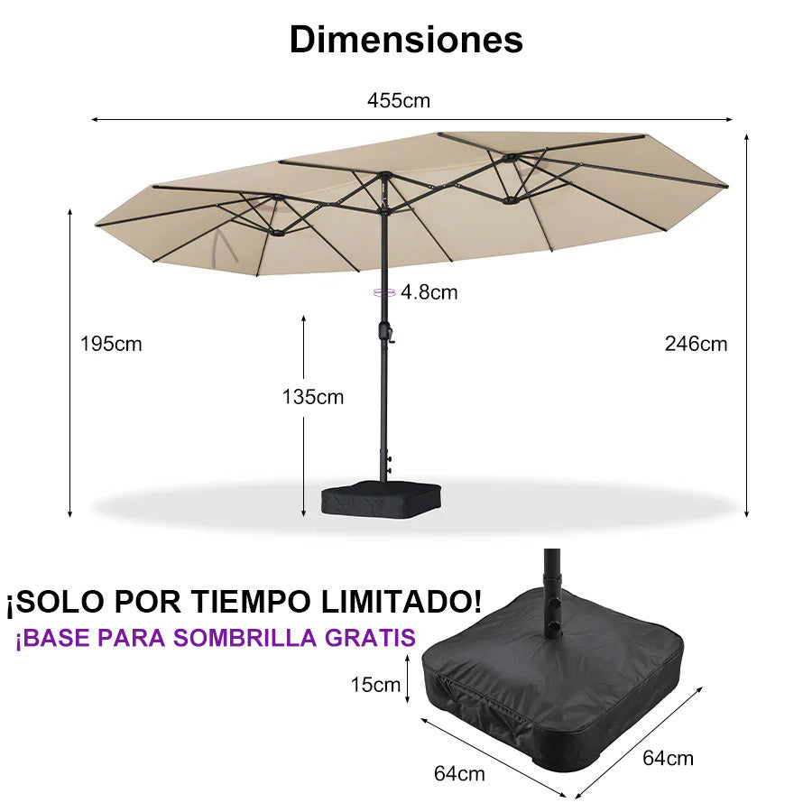 PURPLE LEAF Sombrilla de mercado rectangular de doble cara con base para terraza y jardín
