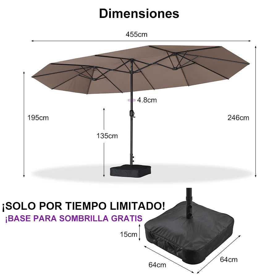 PURPLE LEAF Sombrilla de mercado rectangular de doble cara con base para terraza y jardín